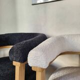 Contemporary armchair in wood and bouclé fabric