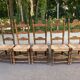 Set of 5 or 4 chic rustic traditional dining chairs with rush seats.