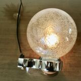 Italian wall lamp in chrome-plated brass, ceramic and bubbled glass 1970
