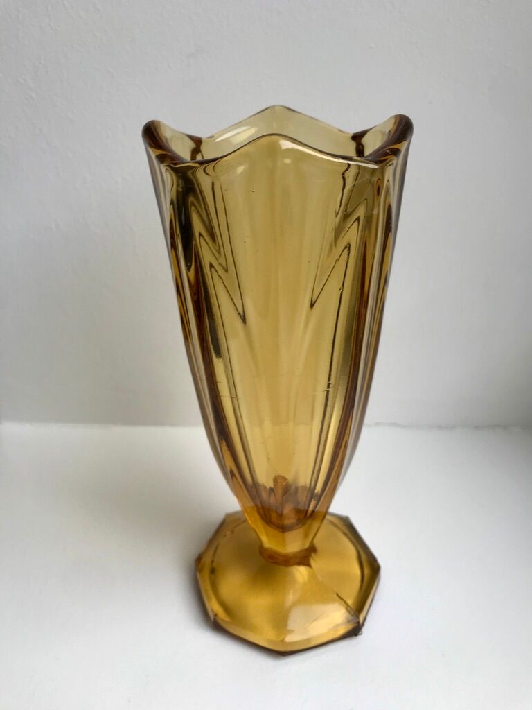 Amber molded glass vase 70s
