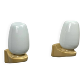 Pair of old wall lights in white opaline and plastic fixing base LAMP-7179