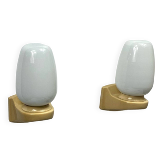 Pair of old wall lights in white opaline and plastic fixing base LAMP-7179