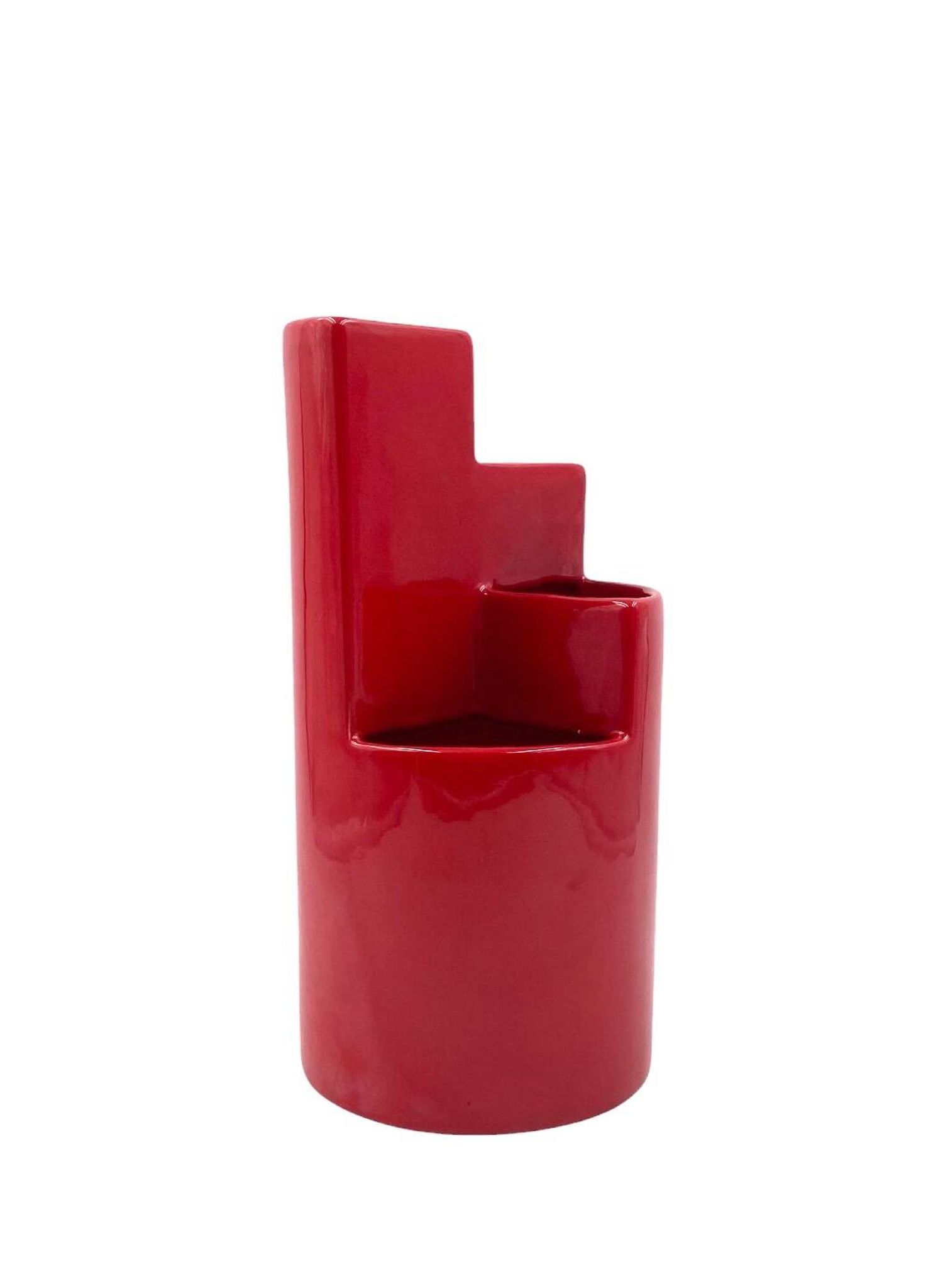 Franco Bettonica, red ceramic vase mod. fb1, Gabbianelli Italy ca. 1970