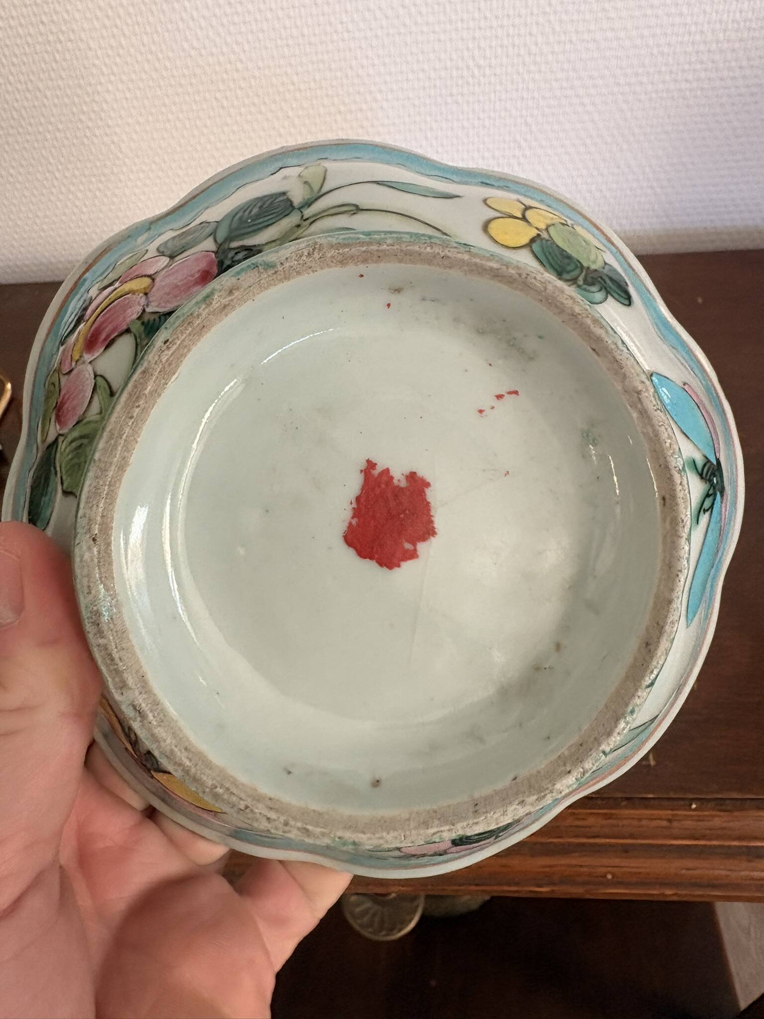 Coupe Plate Empty Pocket Family Rose Celadon Porcelain Peranakan Qing