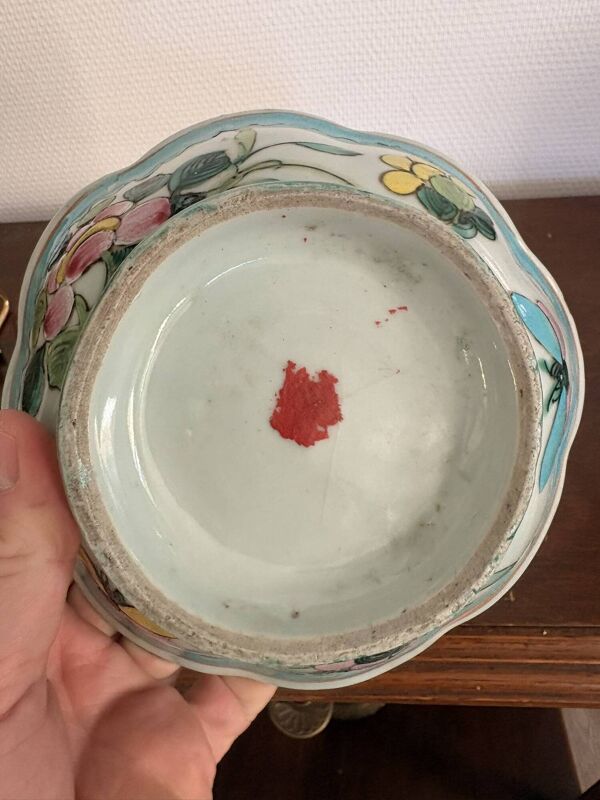 Coupe Assiette Vide Poche Famille Rose Porcelaine Céladon Peranakan Qing