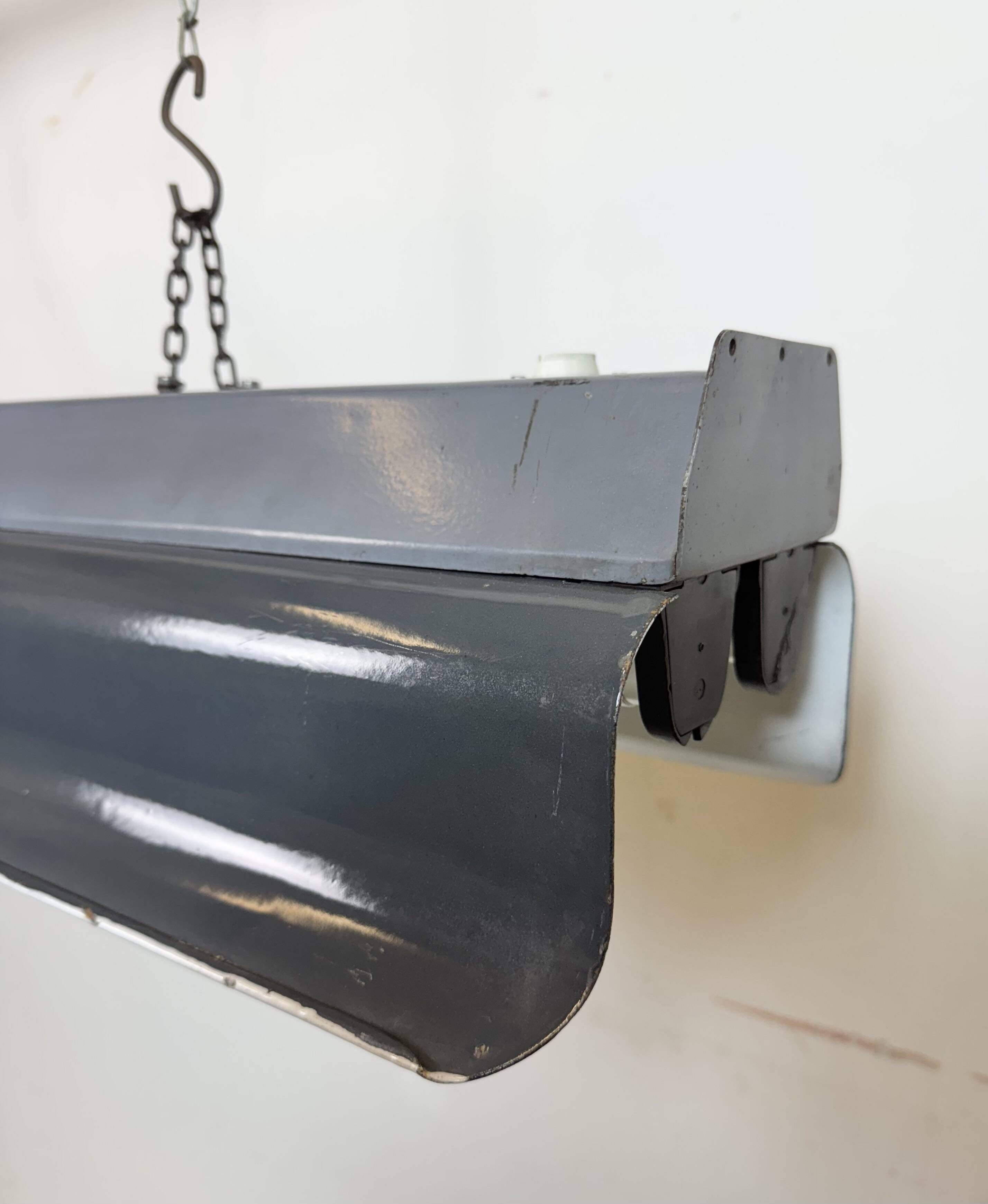Grey Enamel Industrial Hanging Tube Light, 1960s