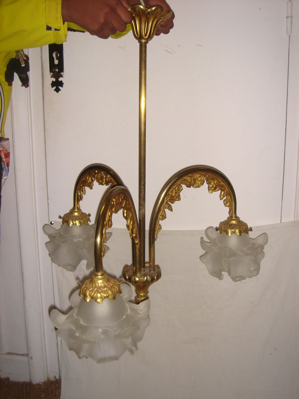 Chandelier bronze 3 tulip glass beginning XX