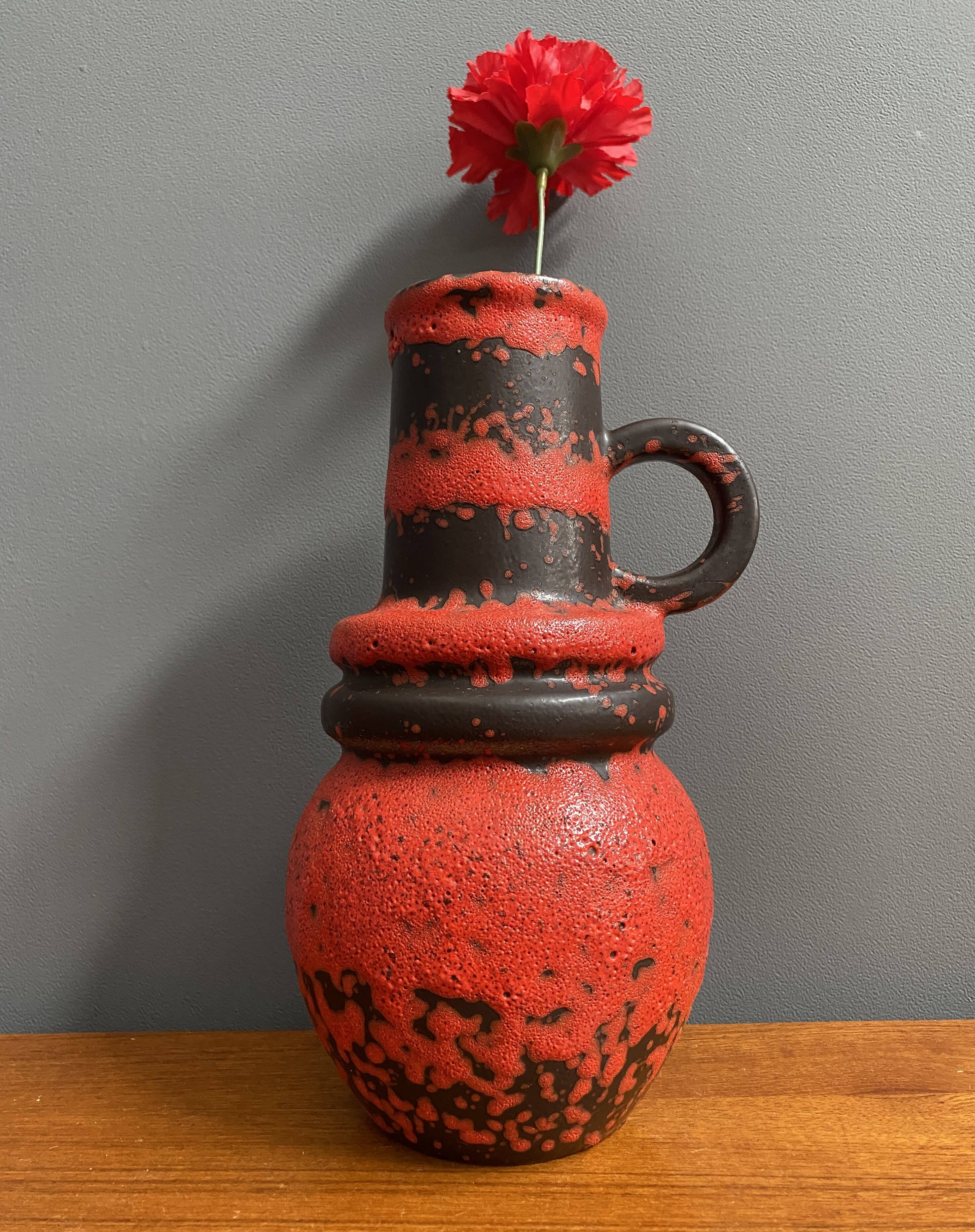 Scheurich vase model 428-26 red and black west germany pottery