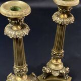 Pair of gilt and chiseled bronze candlesticks from the Restoration period