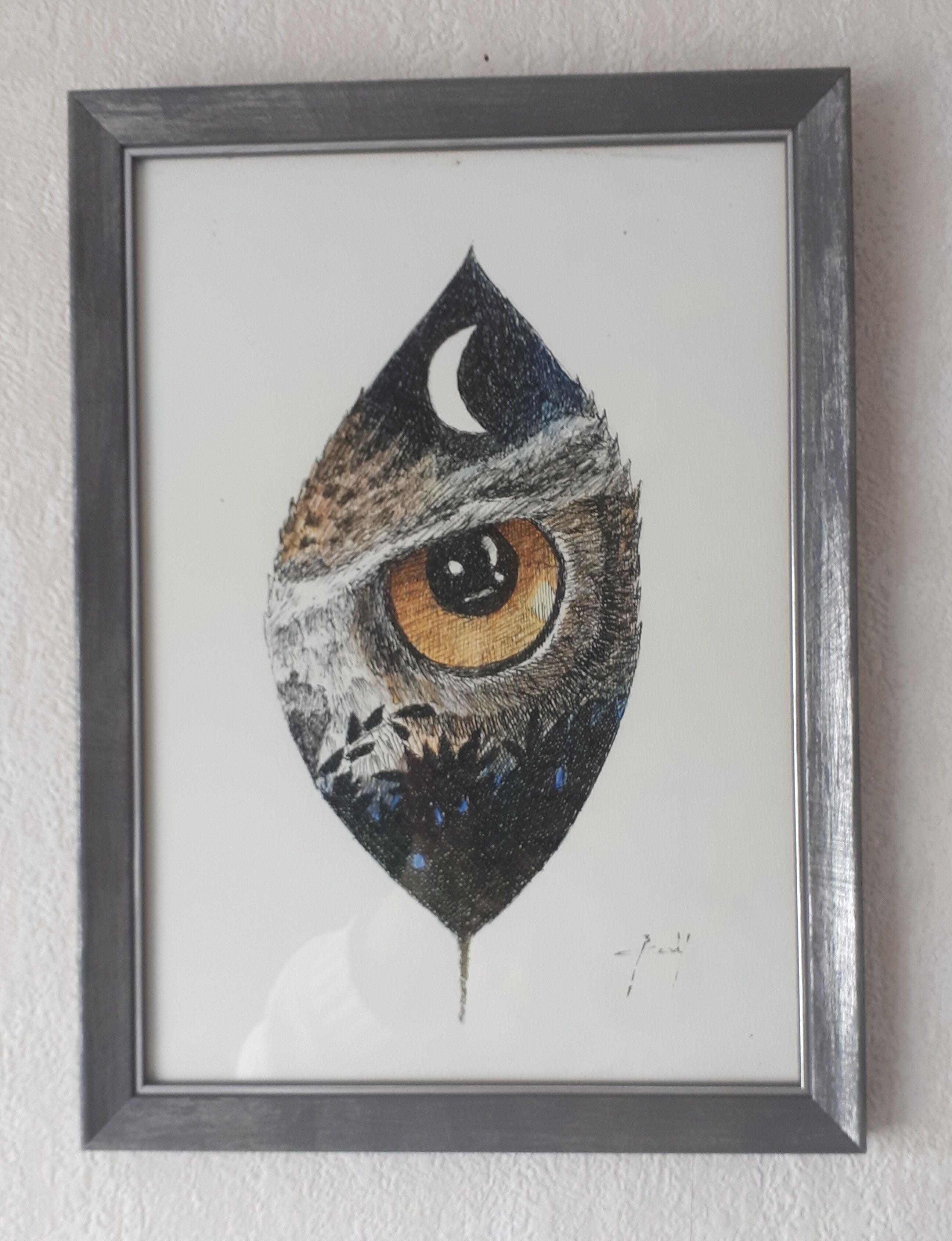 "Night bird" ink of china pencil color