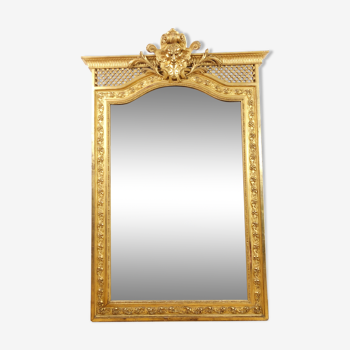 Miroir de cheminée d’époque Napoléon lll en bois doré XlXe 98x146cm