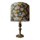brass table lamp | khaki lampshade with multicoloured daisies