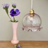 Suspension globe vintage en verre rose