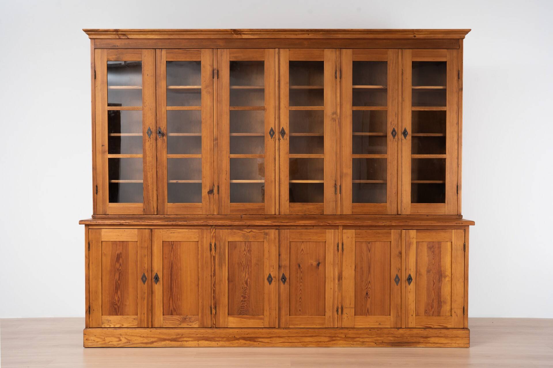 Monumental Pine School Library Bookcase from Warsaw, Poland, 1920s