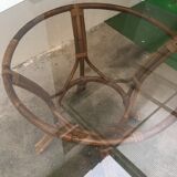 Table in rattan and smoked glass - 3 chairs
