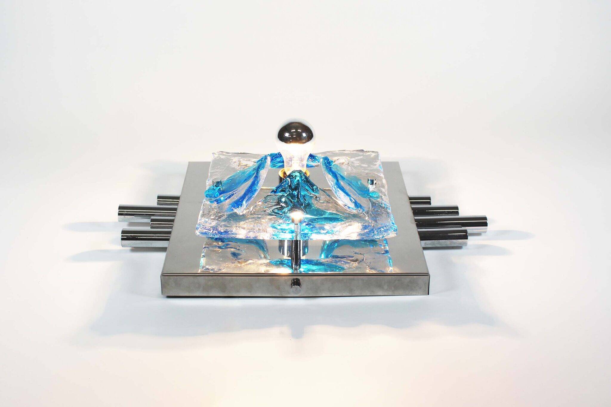 Stunning XXL Chrome and murano glass wall light by AV Mazzega