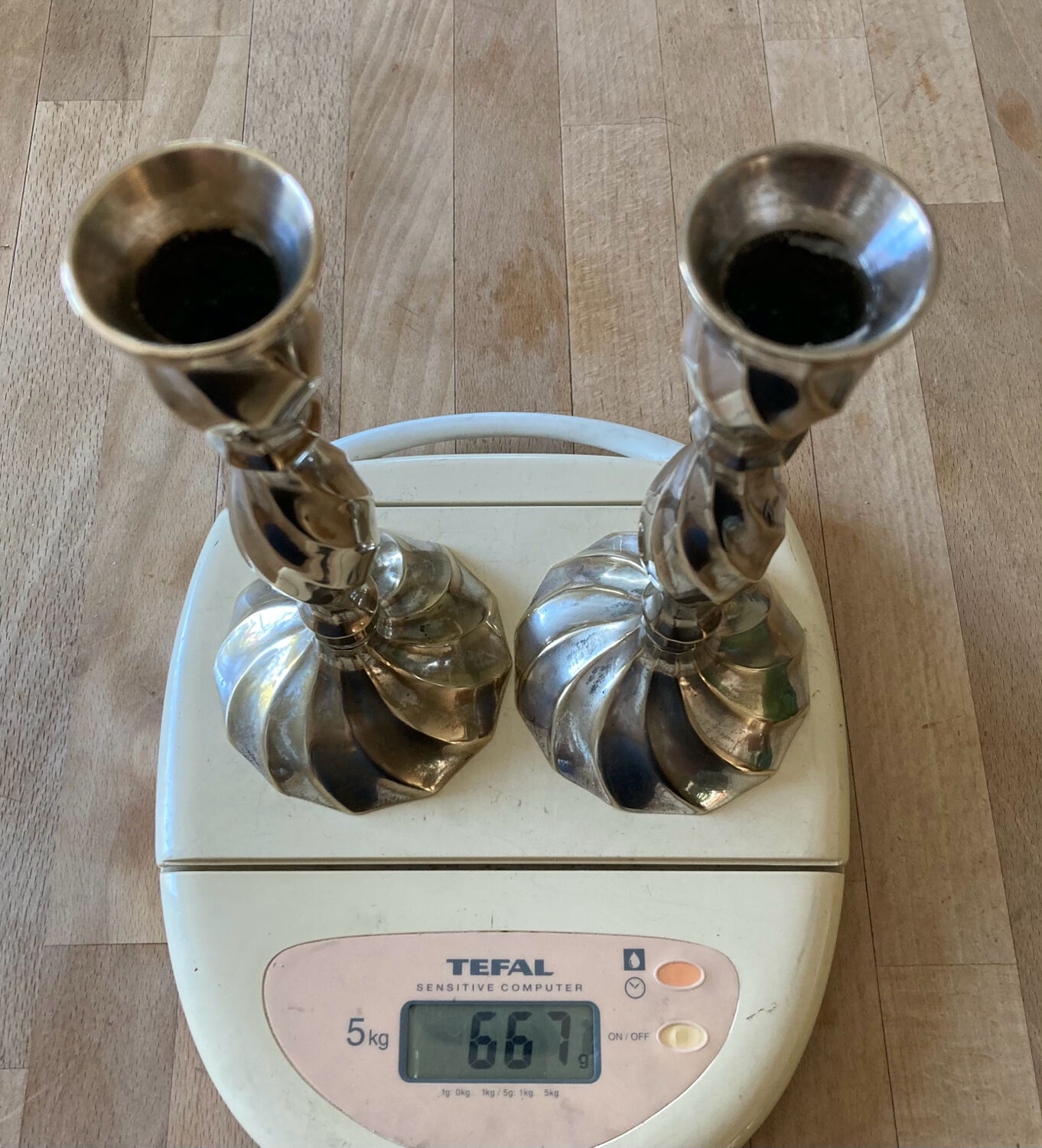 Twisted candlesticks in silver brass early twentieth century