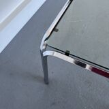 Table basse vintage avec cadre en verre et chrome, années 1970