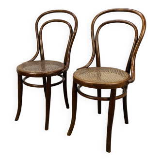 2 chaises bistrot bois courbé et cannage