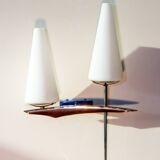 50s wall light, opaline, teak and brass