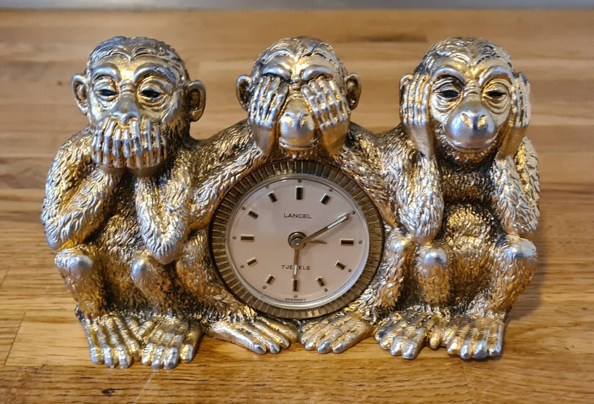 Clock / alarm clock vintage lancel model "the three monkeys of wisdom" very rare!