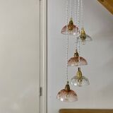 5-light waterfall pendant light with vintage pink and transparent glass shades