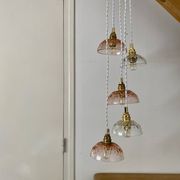 5-light waterfall pendant light with vintage pink and transparent glass shades