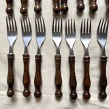 36-piece cutlery set with wooden and stainless steel handles, 1970s