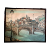 City scene with a bridge painting