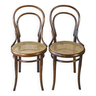 2 Thonet N°14 cane bistro chairs 1880 and 1890