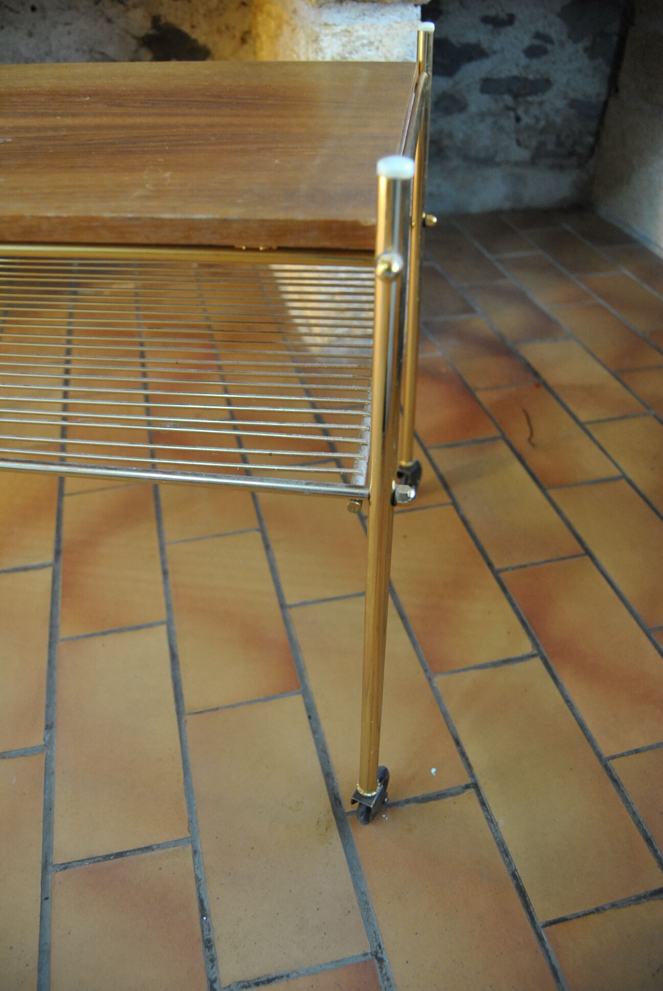 Vinyl storage cabinet with vintage wheels 70s