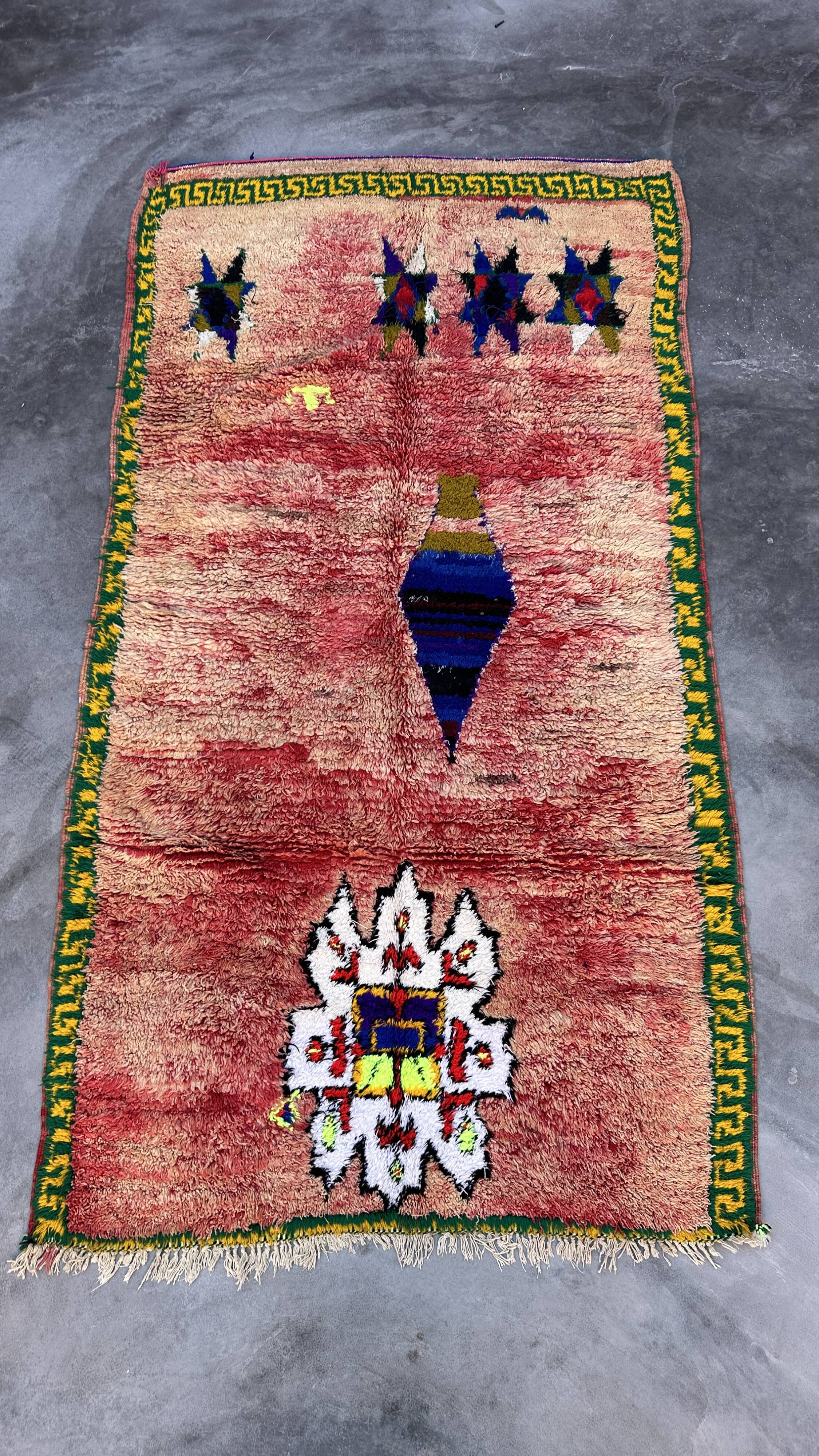 Moroccan boujad peach carpet - 124 x 222 cm