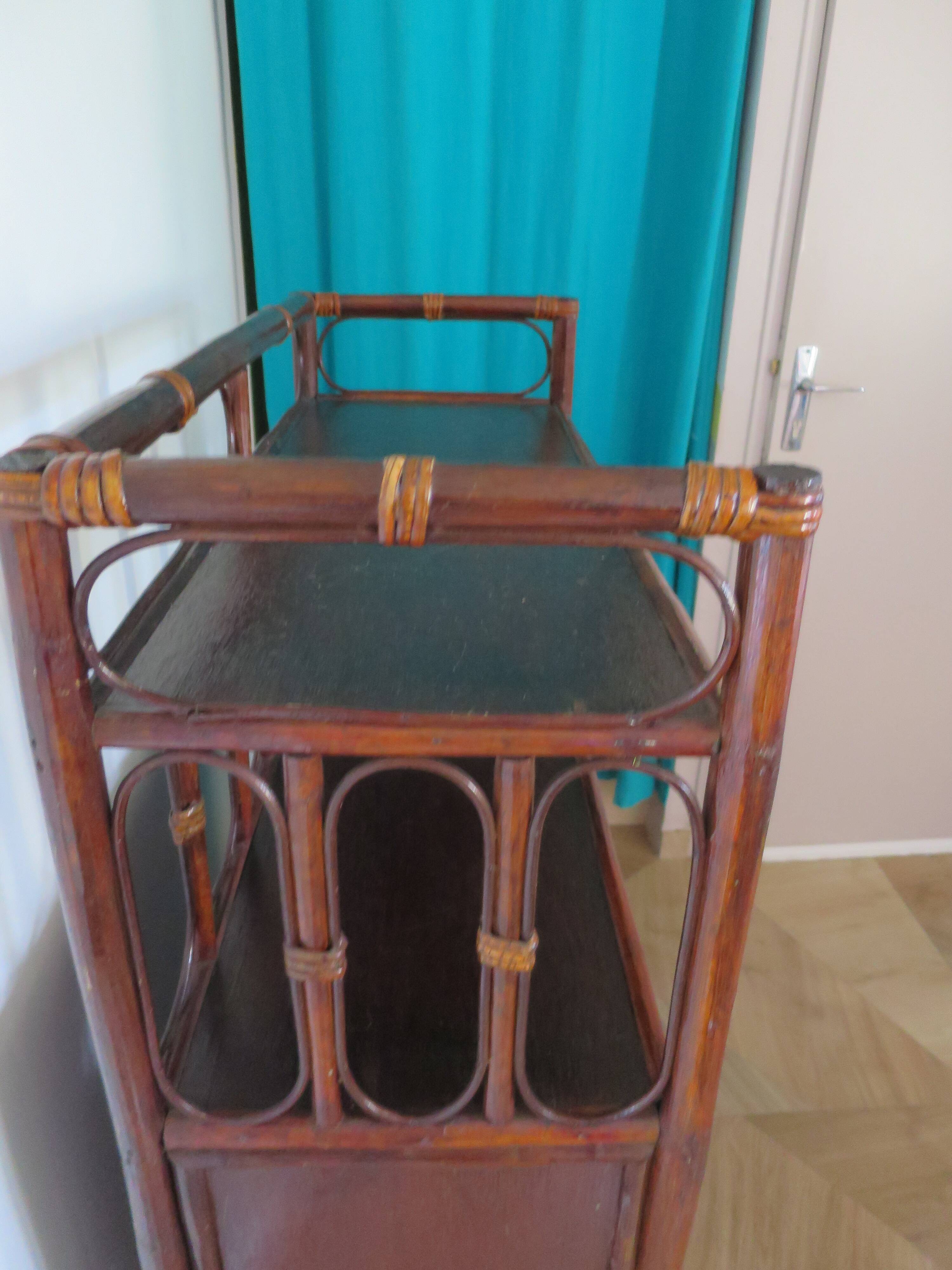 Support buffet bibus woven rattan 2 doors in caning - vintage 60s/70s