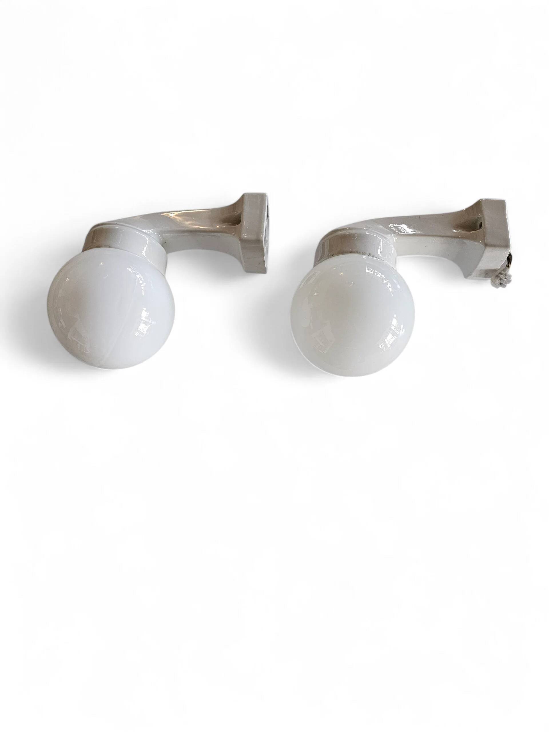 2 x Porcelain Wagenfeld wall lamp no. 4300 for Lindner / 1950s