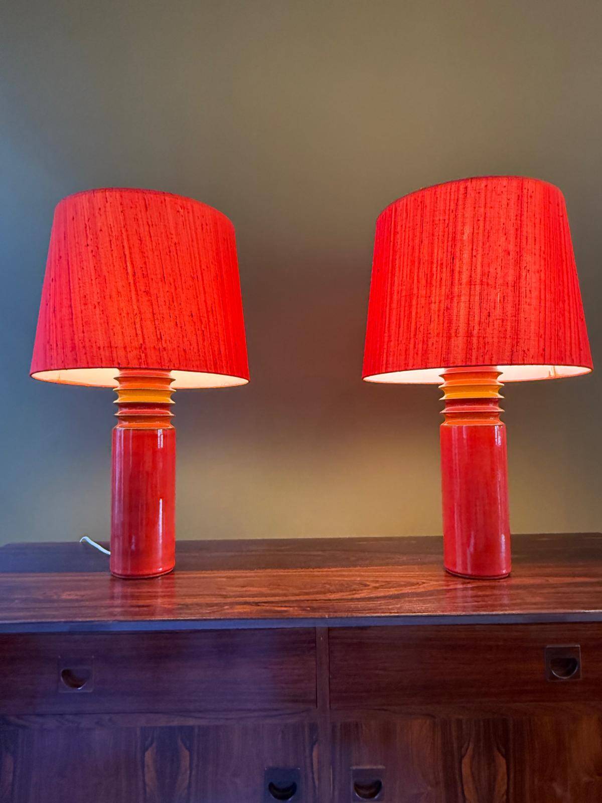 Pair of ceramic table lamps by Uno and Östen Kristiansson by Luxus