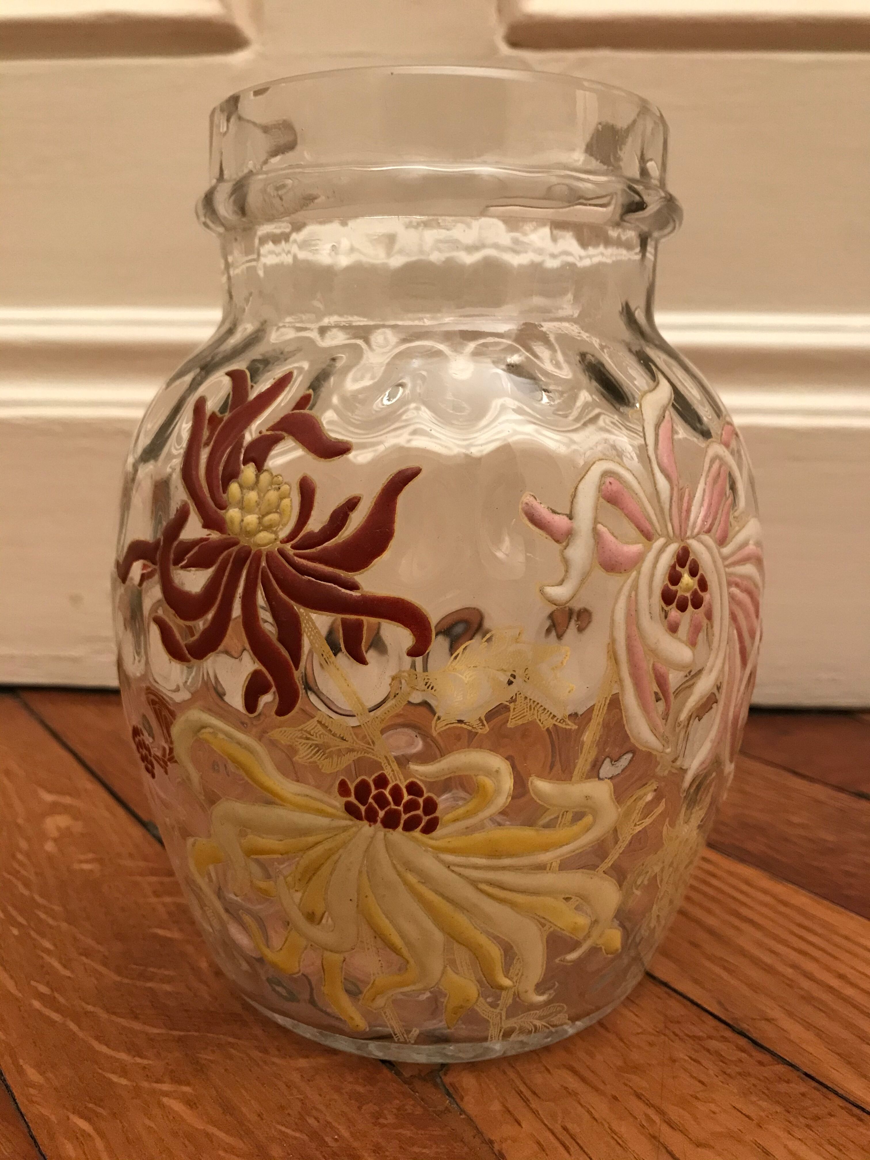 Art Nouveau Legras vase enamelled chrysanthemums