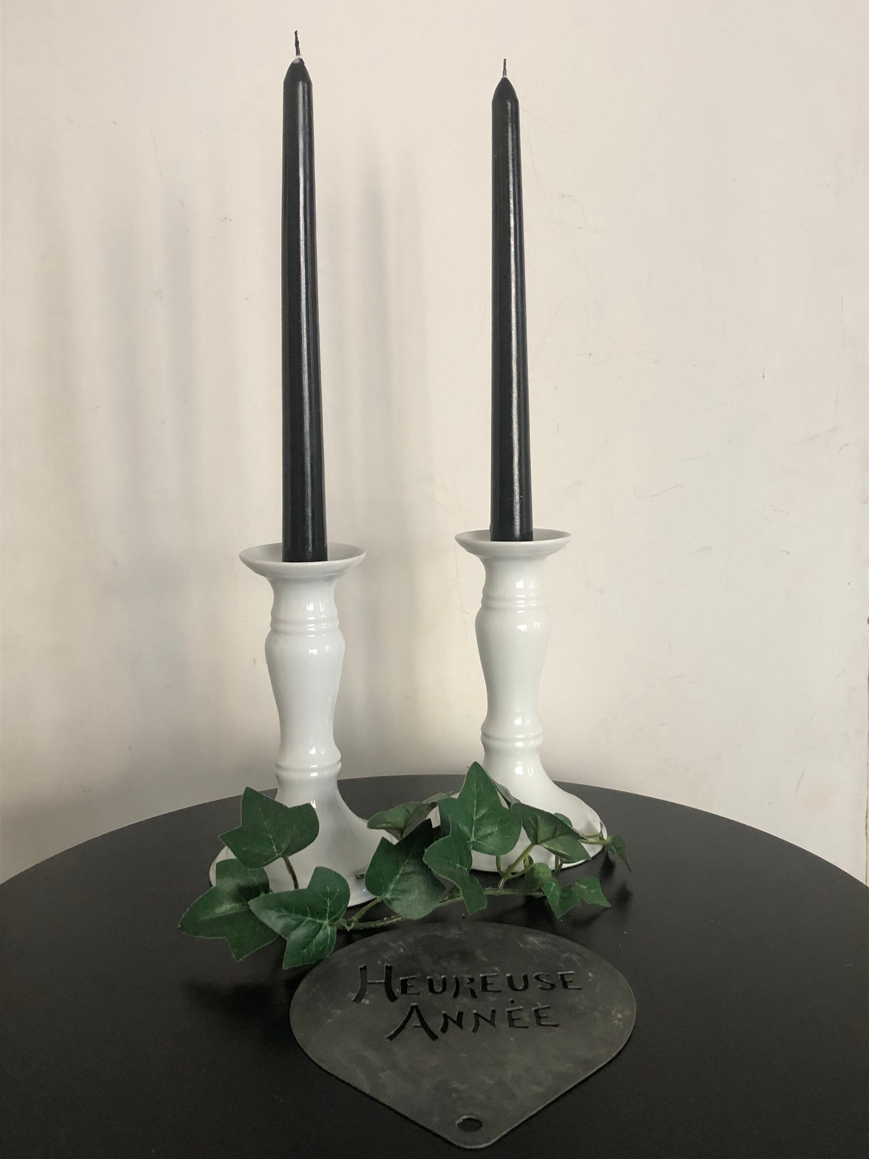 Pair of white candle holders, Limoges porcelain