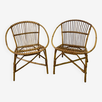 Paire de fauteuils en rotin vintage