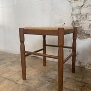 Pair of 20th-century wooden stools with straw seats