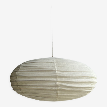 Suspension in rattan and natural linen Japanese-style flattened oval h45 d80