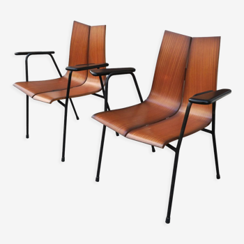 Hans Bellmann pair of armchairs "Ga" with armrests 1950 switzerland