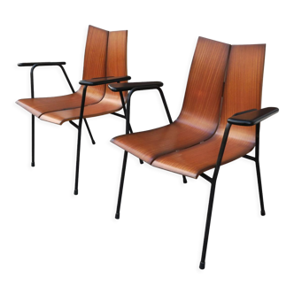 Hans Bellmann pair of armchairs "Ga" with armrests 1950 switzerland