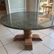 Round table in green Vosges granite and solid wood – Ø 140 cm