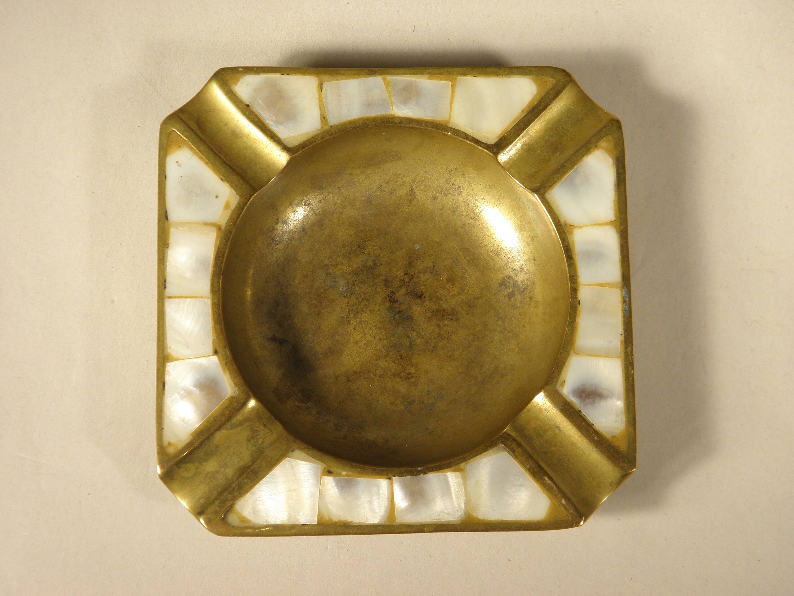 Brass and mother-of-pearl ashtray from the 70s