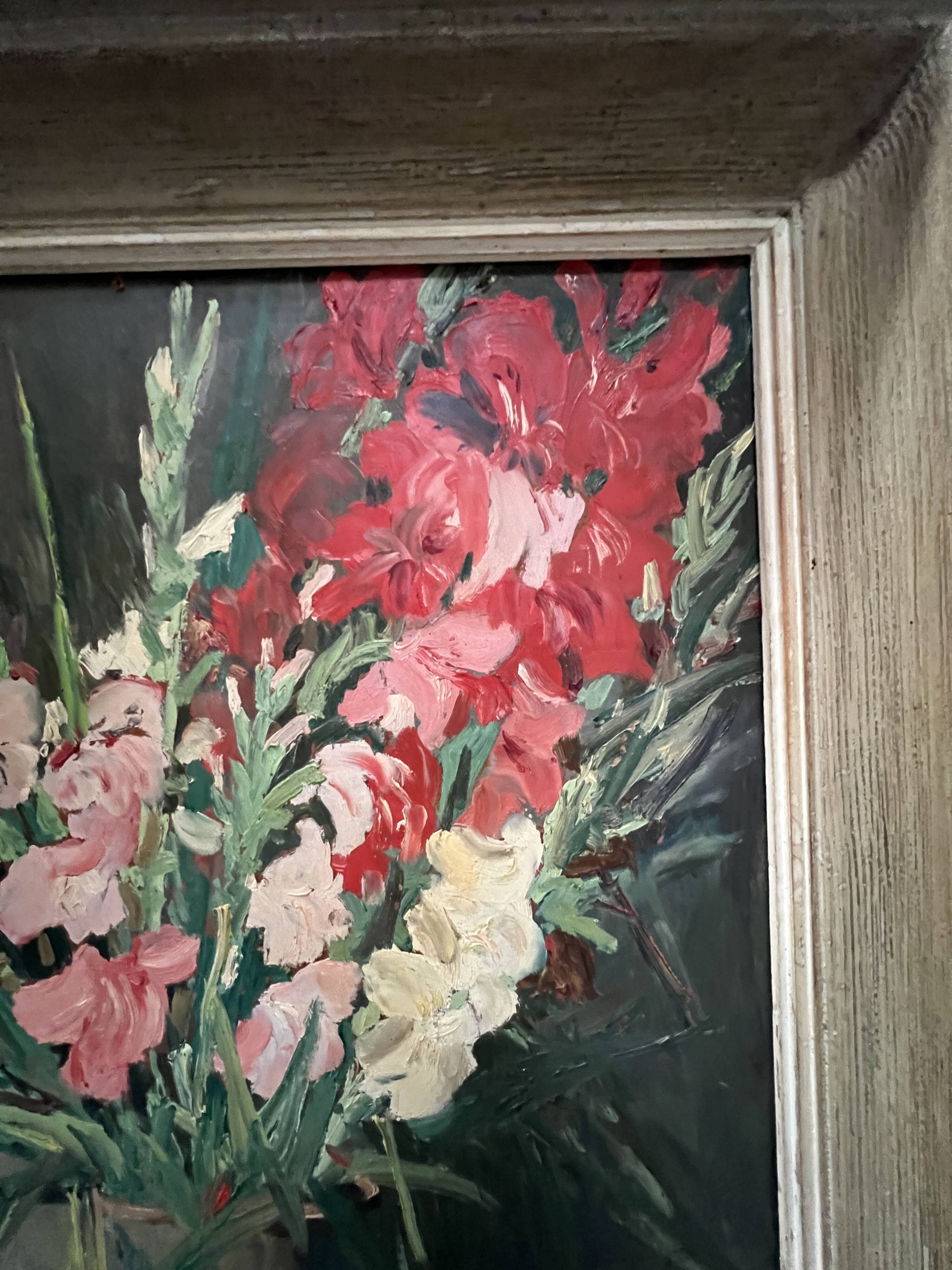 Oil on isorel "the bouquet of gladioli" signed p. arata 20th century