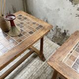 Set de deux tables bistrot en noyer et carrelage 1890