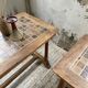 Set of two bistro tables in walnut and tiling from 1890.