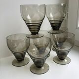 Set of 7 wine glasses  art deco smoked glass years 30-40