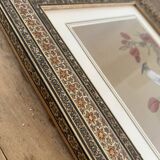 Ornithological painting, marquetry frame