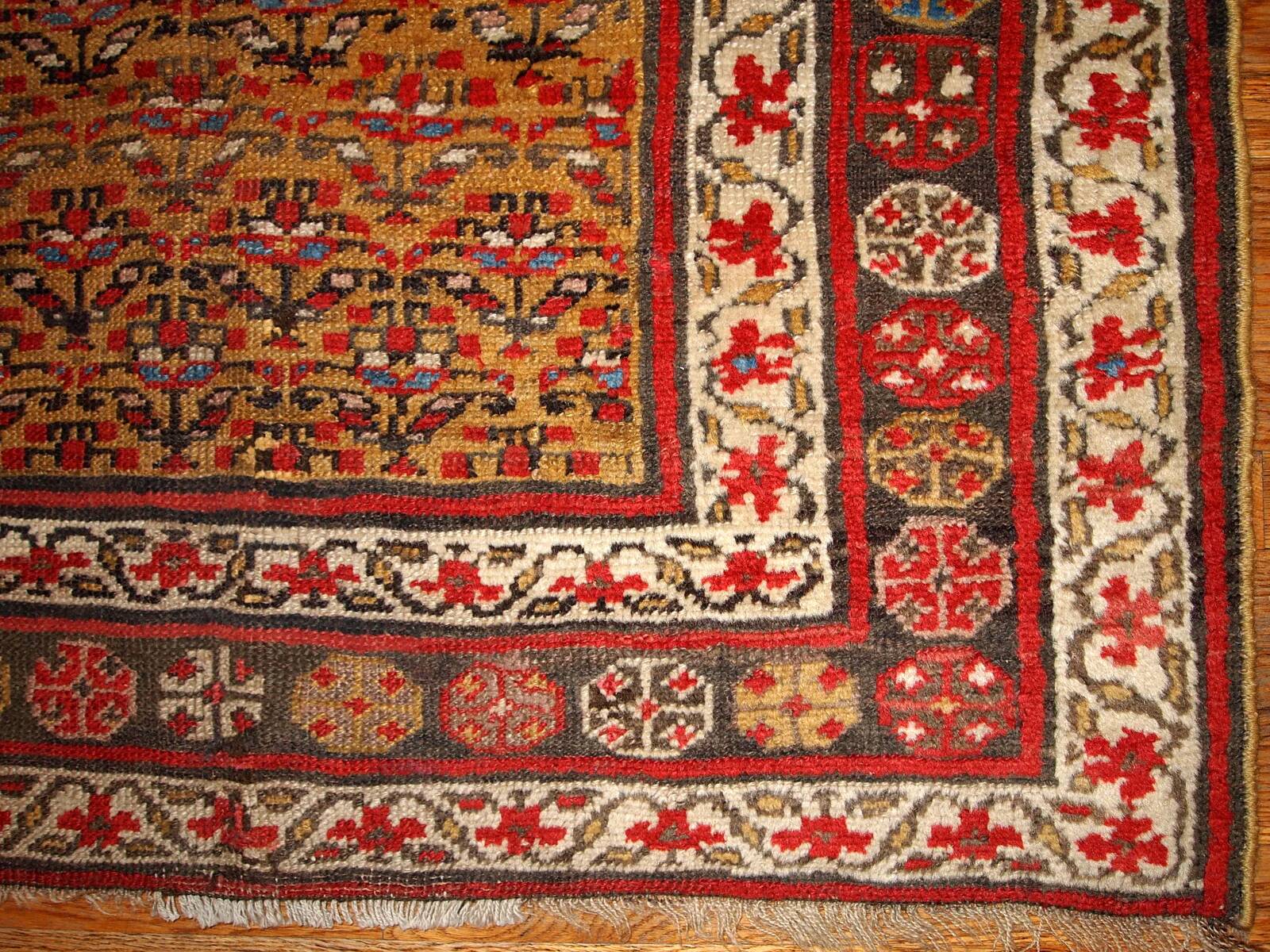 Handmade antique Persian Kurdish rug 125cm x 235cm 1880s - 1B414